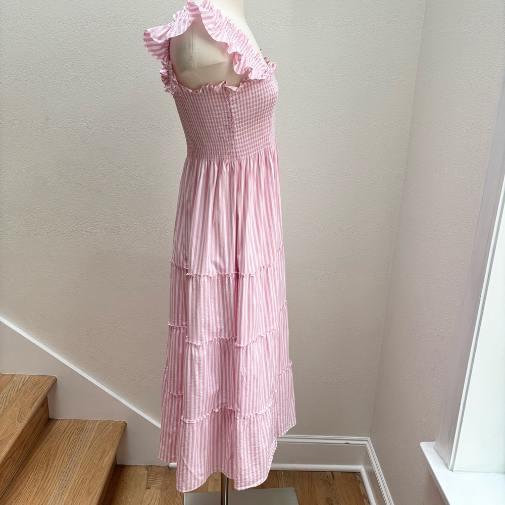 Hill House Ellie Nap Dress Tiered Smocked Striped Bubblegum Pink Size Small - Picture 7 of 10